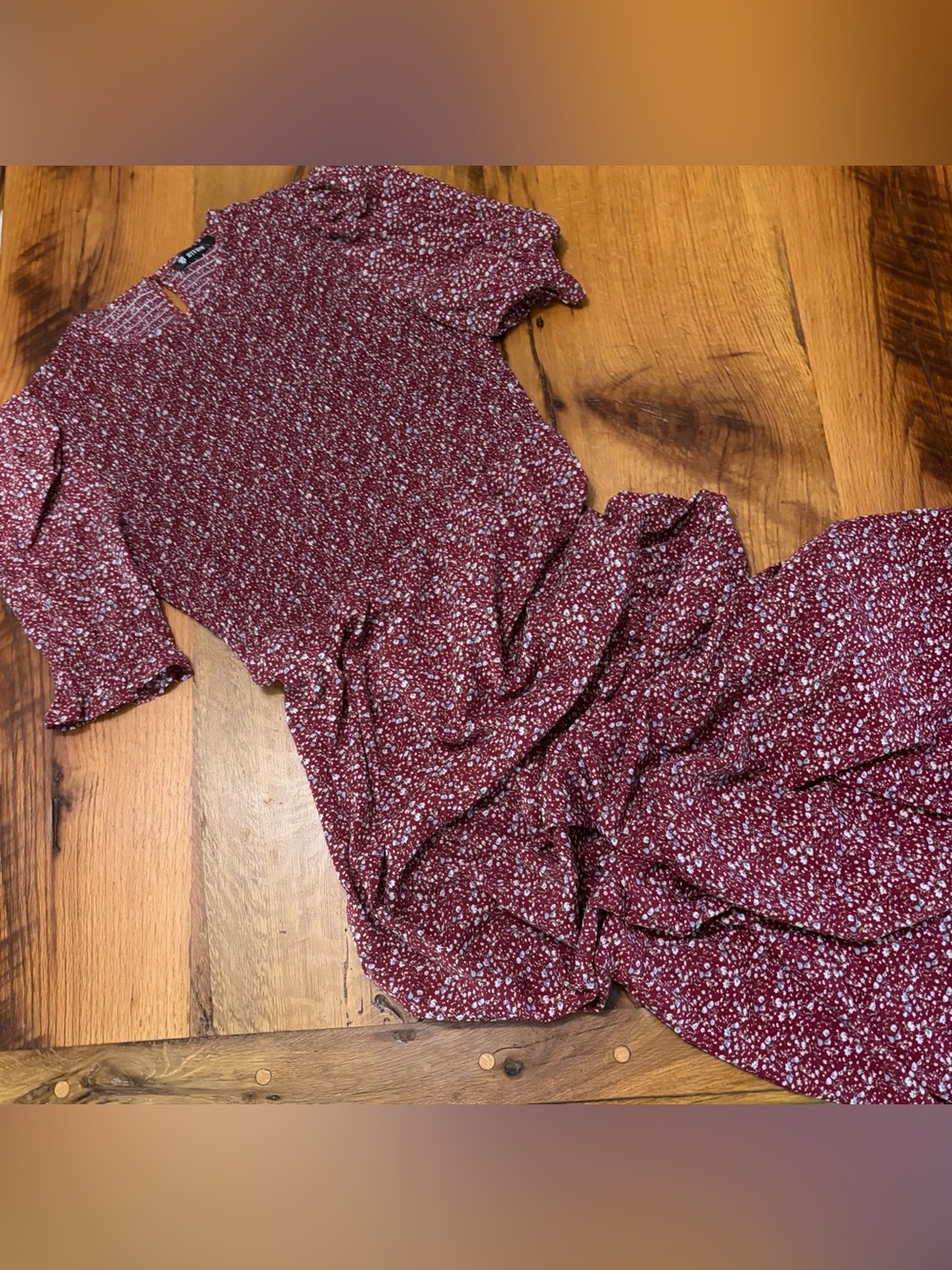 BTFBM Burgundy Floral Ruffle Maxi  Dress, Size Large